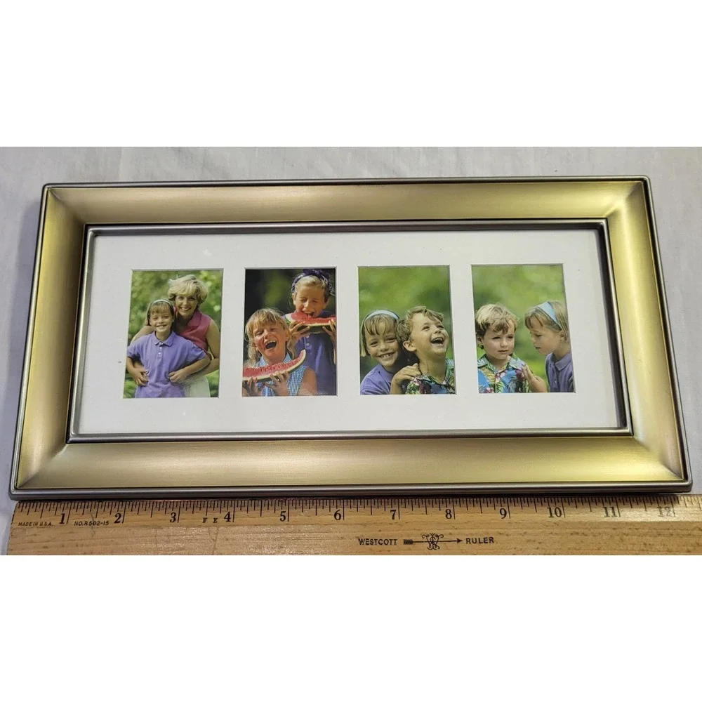 Fetco Mix Metal Picture Frame 4 Photo Hang or Stand 10X4 Glass Gold & Silver